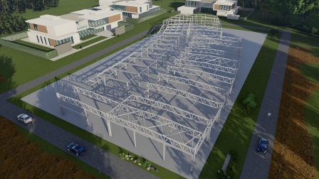 Процесс сборки каркаса металлоконструкций